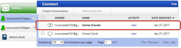 Example of Canada Post’s Connect inbox with the names of existing conversations.   
